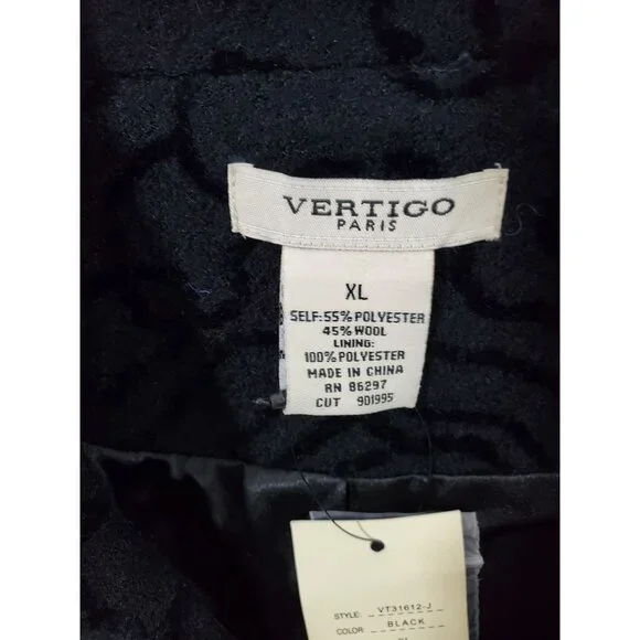 NWT Vertigo Paris Women's Black Wool Modern Day Pea Coat Size XL 1122 - Picture 12 of 13